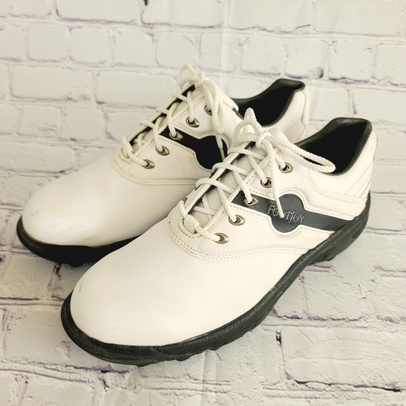 FootJoy FJ Green Joys Golf Shoes White Leather Spiked Athletic Shoes Men… - Picture 2 of 13